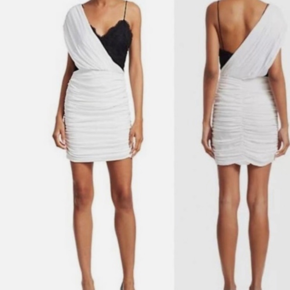 NEW Alice + Olivia Bianca Ruched One-Shoulder Stretch Silk Mini Dress